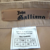Vintage John Galliano Pintuck Flared Pants Khaki Stretch Cotton Size US 6
