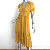 Ulla Johnson Midi Dress Sonja Honey Ruffled Chiffon Size 2 Short Sleeve V-Neck