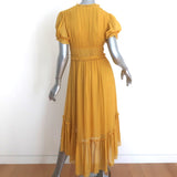 Ulla Johnson Midi Dress Sonja Honey Ruffled Chiffon Size 2 Short Sleeve V-Neck