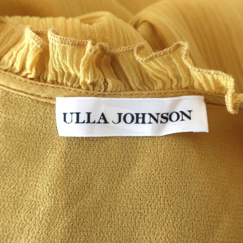 Ulla Johnson Midi Dress Sonja Honey Ruffled Chiffon Size 2 Short Sleeve V-Neck