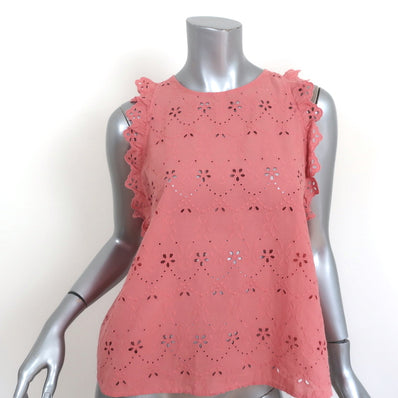 Zara Open Back Top Pink Eyelet Embroidered Cotton Size Medium Sleeveless Blouse