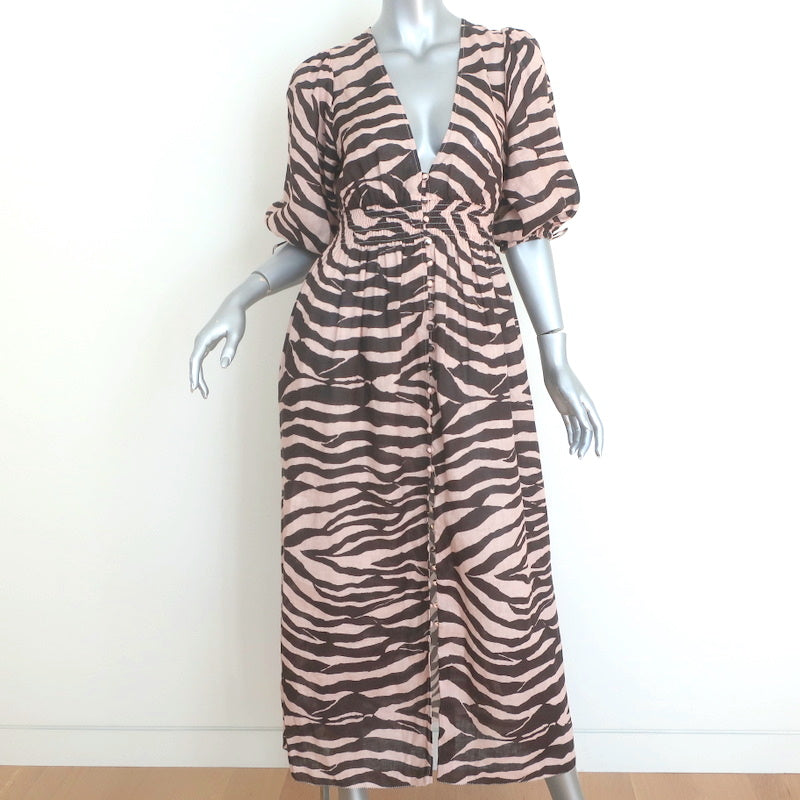 Zimmermann Puff Sleeve Midi Dress Juniper Brown Zebra Print Linen Size Celebrity Owned Zimmermann Puff Sleeve Midi Dress Juniper Brown Zebra Print Linen Size Celebrity Owned