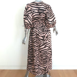 Zimmermann Puff Sleeve Midi Dress Juniper Brown Zebra Print Linen Size 0