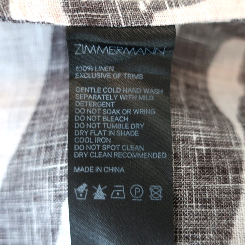 Zimmermann Puff Sleeve Midi Dress Juniper Brown Zebra Print Linen Size 0