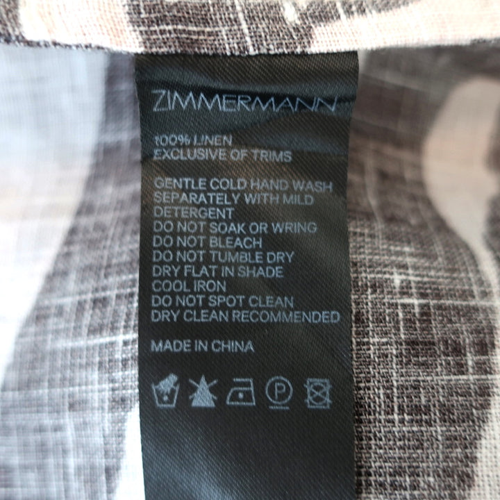 Zimmermann Puff Sleeve Midi Dress Juniper Brown Zebra Print Linen Size 0