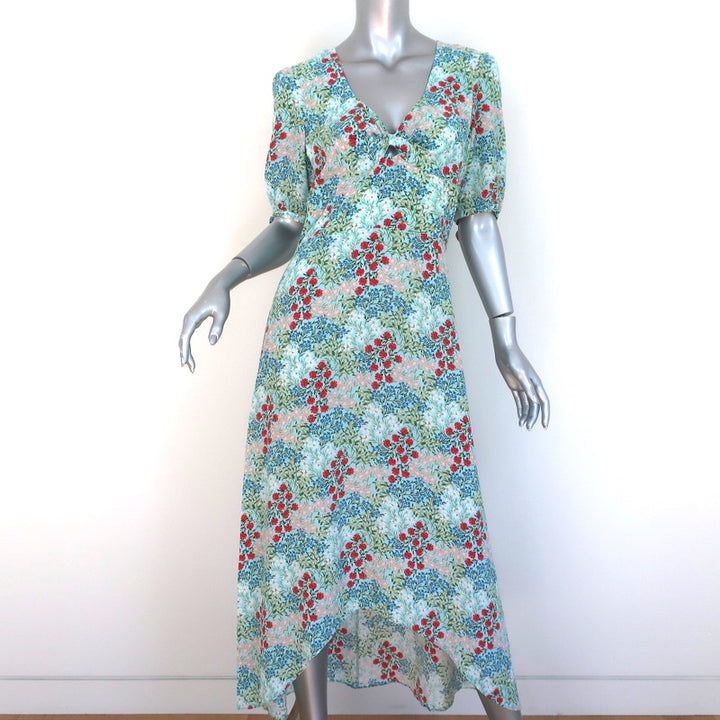 Intermix High-Low Midi Dress Nessa Blue Floral Print Silk Size 8 Short Sleeve
