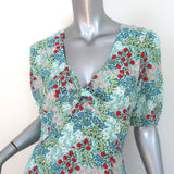 Intermix High-Low Midi Dress Nessa Blue Floral Print Silk Size 8 Short Sleeve