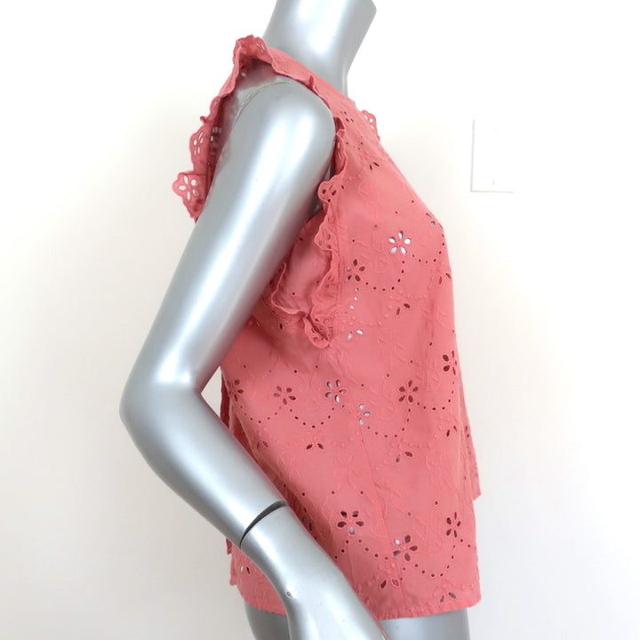 Zara Open Back Top Pink Eyelet Embroidered Cotton Size Medium Sleeveless Blouse