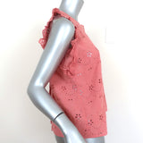 Zara Open Back Top Pink Eyelet Embroidered Cotton Size Medium Sleeveless Blouse