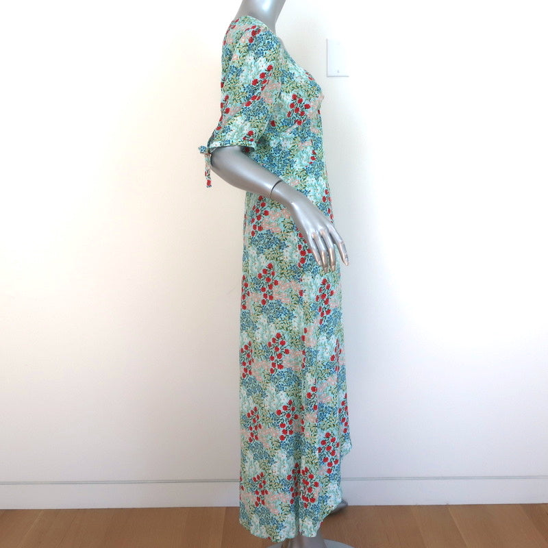 Intermix High-Low Midi Dress Nessa Blue Floral Print Silk Size 8 Short Sleeve Intermix High-Low Midi Dress Nessa Blue Floral Print Silk Size 8 Short Sleeve