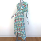 Intermix High-Low Midi Dress Nessa Blue Floral Print Silk Size 8 Short Sleeve