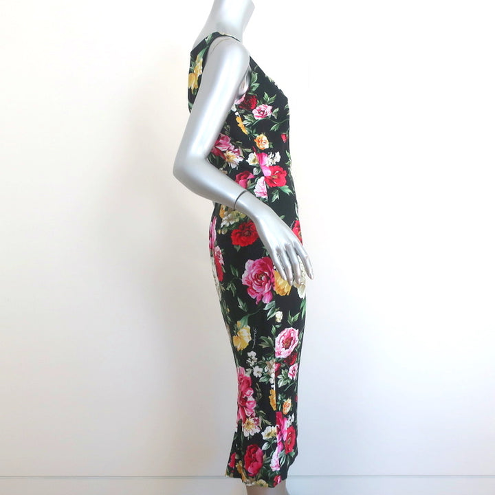 Dolce &amp; Gabbana Sleeveless Midi Dress Black Floral Print Crepe Size 42