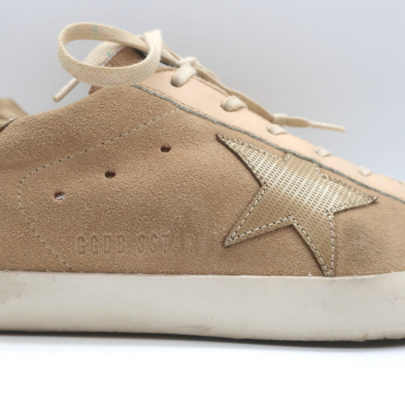 Golden Goose Superstar Sneakers Nude Suede &amp; Gold Metallic Leather Size 37