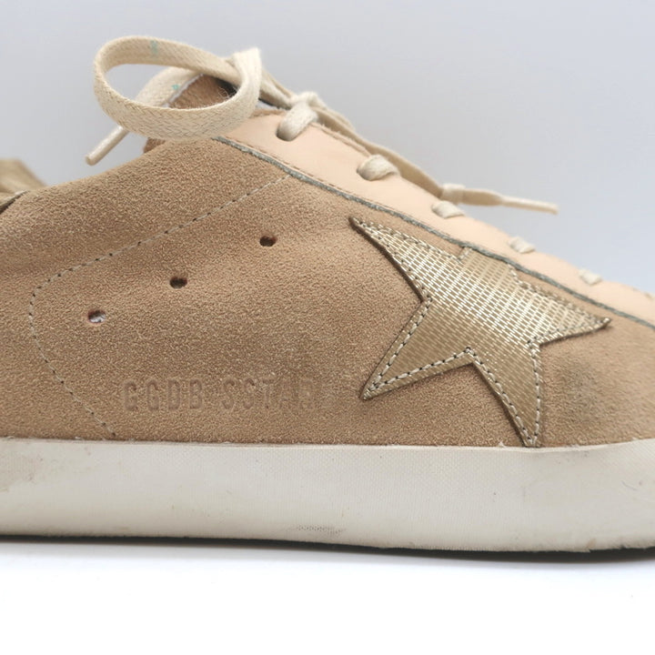 Golden Goose Superstar Sneakers Nude Suede &amp; Gold Metallic Leather Size 37