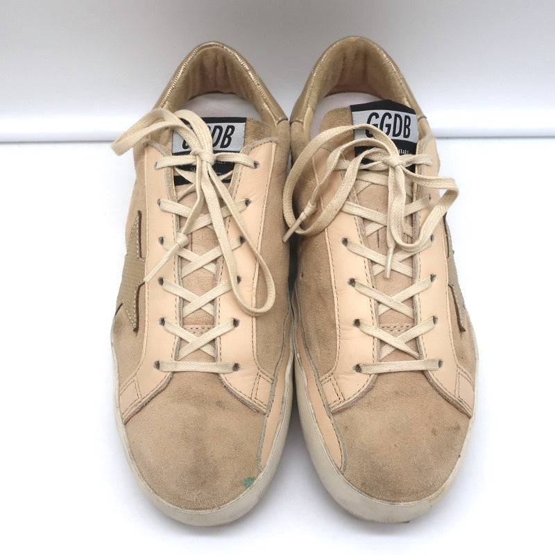 Golden Goose Superstar Sneakers Nude Suede &amp; Gold Metallic Leather Size 37