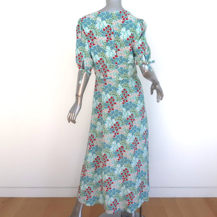 Intermix High-Low Midi Dress Nessa Blue Floral Print Silk Size 8 Short Sleeve