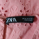 Zara Open Back Top Pink Eyelet Embroidered Cotton Size Medium Sleeveless Blouse