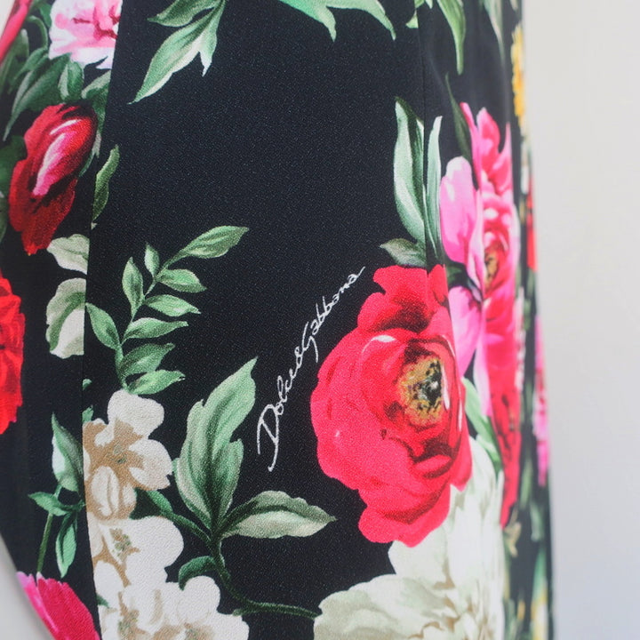 Dolce &amp; Gabbana Sleeveless Midi Dress Black Floral Print Crepe Size 42