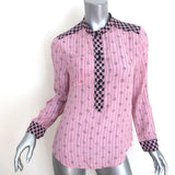 Isabel Marant Contrast-Trim Top Pink Striped Silk Size 40 Long Sleeve Blouse
