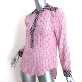Isabel Marant Contrast-Trim Top Pink Striped Silk Size 40 Long Sleeve Blouse