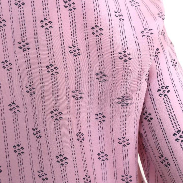 Isabel Marant Contrast-Trim Top Pink Striped Silk Size 40 Long Sleeve Blouse