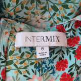 Intermix High-Low Midi Dress Nessa Blue Floral Print Silk Size 8 Short Sleeve