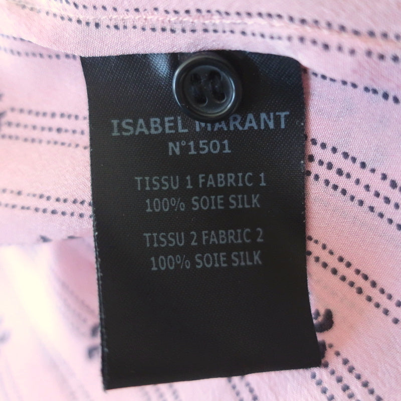 Isabel Marant Contrast-Trim Top Pink Striped Silk Size 40 Long Sleeve Blouse