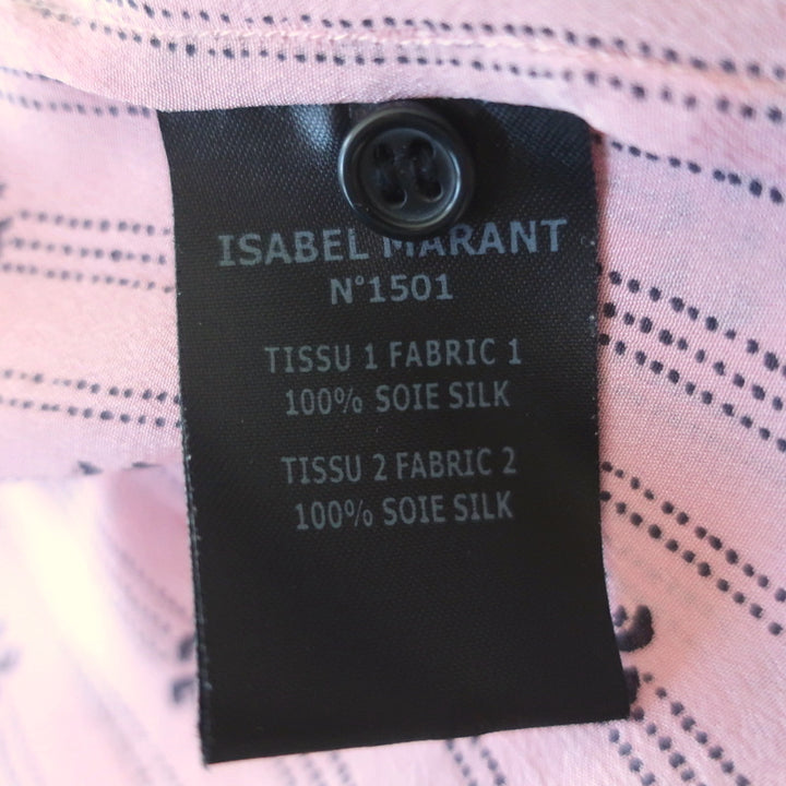 Isabel Marant Contrast-Trim Top Pink Striped Silk Size 40 Long Sleeve Blouse