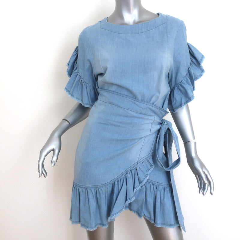 Isabel Marant Etoile Ruffle Wrap Dress Lelicia Chambray Size 34 Short Celebrity Owned Isabel Marant Etoile Ruffle Wrap Dress Lelicia Chambray Size 34 Short Celebrity Owned