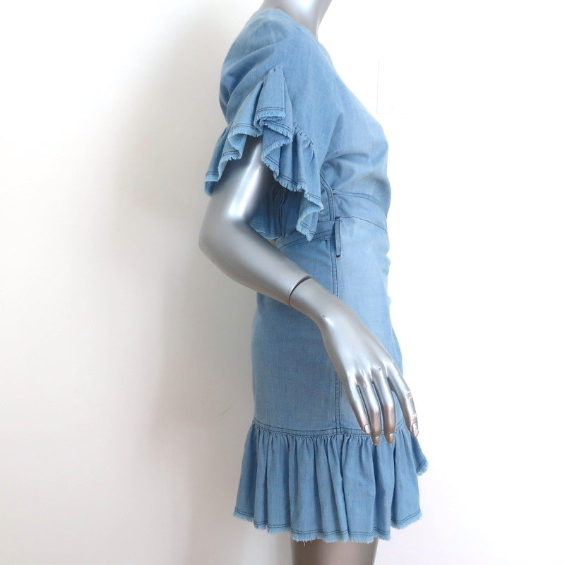 Isabel Marant Etoile Ruffle Wrap Dress Lelicia Chambray Size 34 Short Celebrity Owned Isabel Marant Etoile Ruffle Wrap Dress Lelicia Chambray Size 34 Short Celebrity Owned