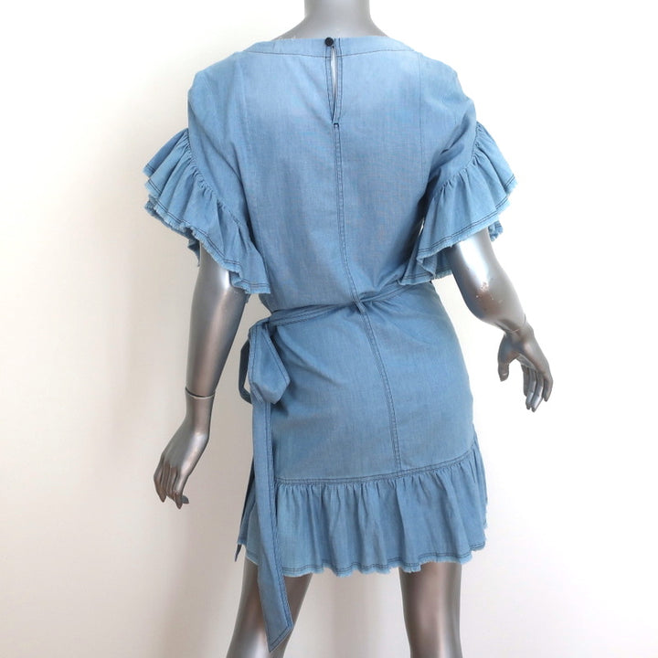 Isabel Marant Etoile Ruffle Wrap Dress Lelicia Chambray Size 34 Short Sleeve