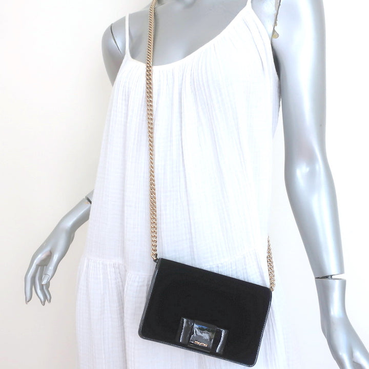 Miu Miu Bow Clutch Black Patent Leather-Trim Velvet Mini Crossbody Bag