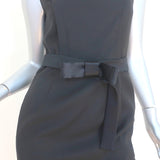 Hanii Y Belted Sheath Dress Black Wool Size 40 Sleeveless Boatneck