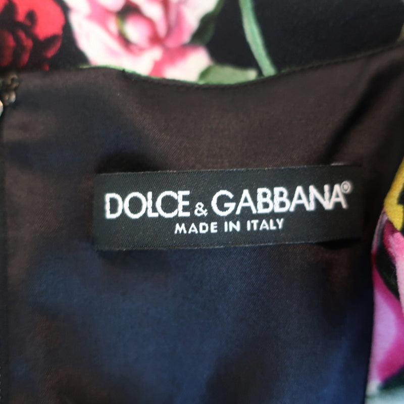 Dolce &amp; Gabbana Sleeveless Midi Dress Black Floral Print Crepe Size 42