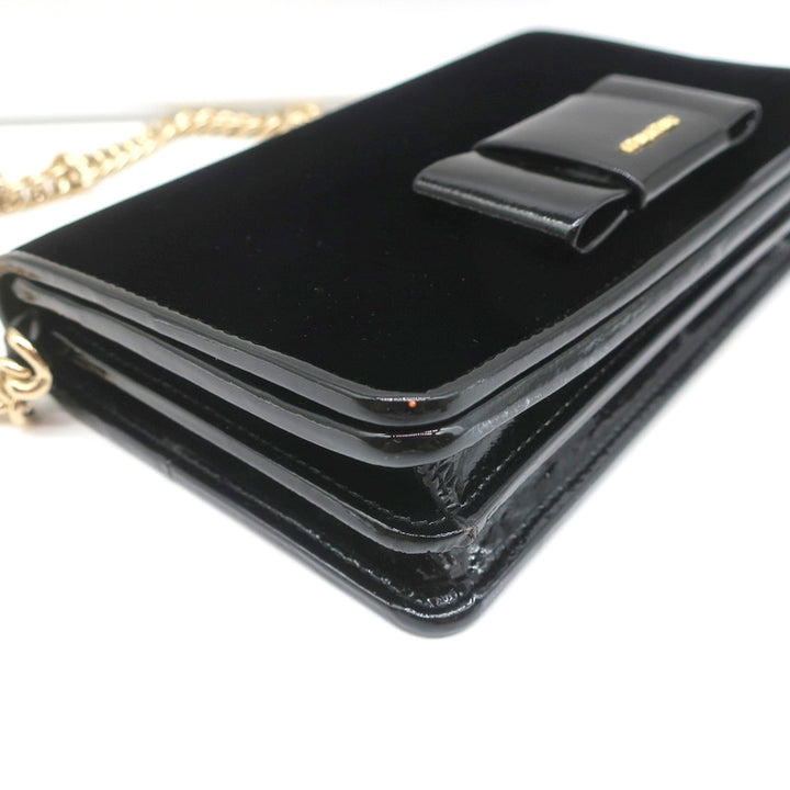 Miu Miu Bow Clutch Black Patent Leather-Trim Velvet Mini Crossbody Bag
