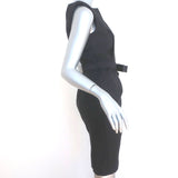 Hanii Y Belted Sheath Dress Black Wool Size 40 Sleeveless Boatneck