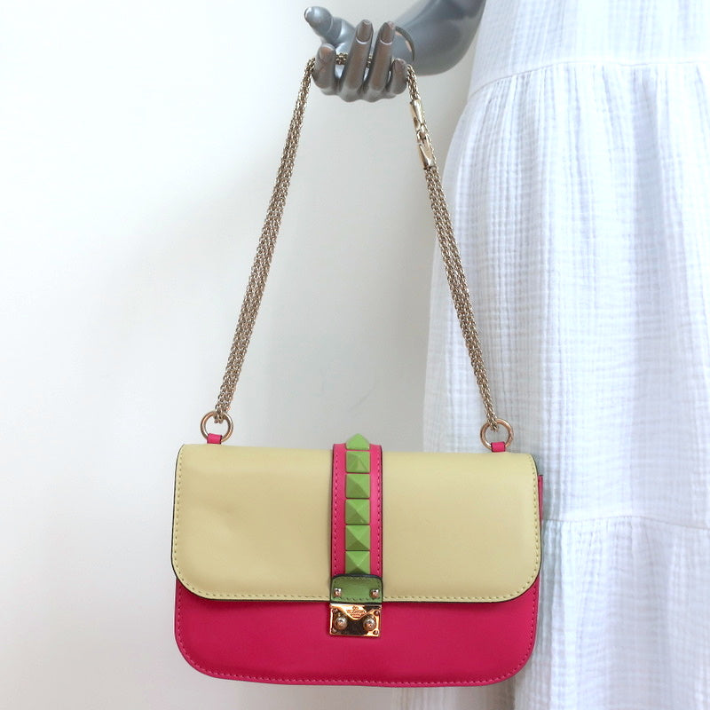 Valentino Pink Leather Medium Rockstud Glam Lock Flap Bag Valentino | The  Luxury Closet