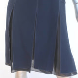 Christian Dior Short Sleeve Dress Navy Wool Crepe with Chiffon Insets Size US 6