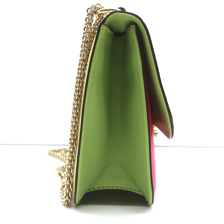 Valentino Glam Lock Rockstud Medium Flap Bag Green &amp; Pink Leather Crossbody