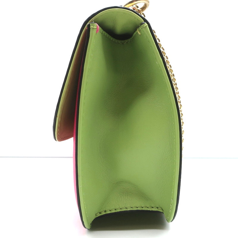 Valentino Glam Lock Rockstud Medium Flap Bag Green &amp; Pink Leather Crossbody