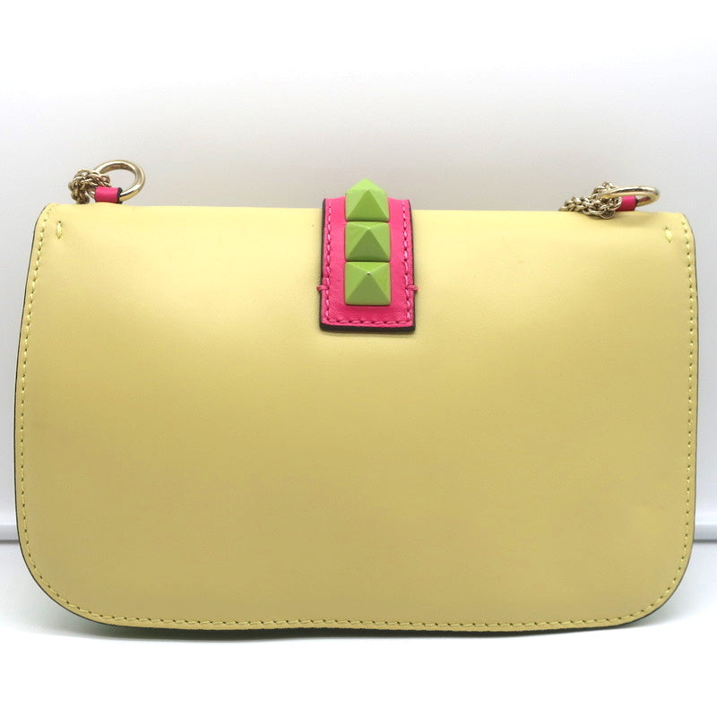 Valentino Glam Lock Rockstud Medium Flap Bag Green &amp; Pink Leather Crossbody