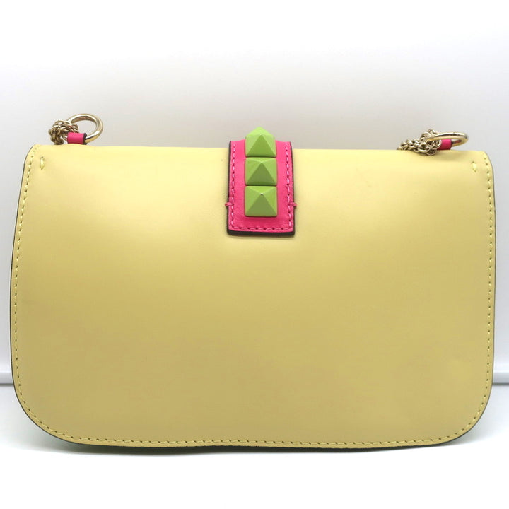 Valentino Glam Lock Rockstud Medium Flap Bag Green &amp; Pink Leather Crossbody