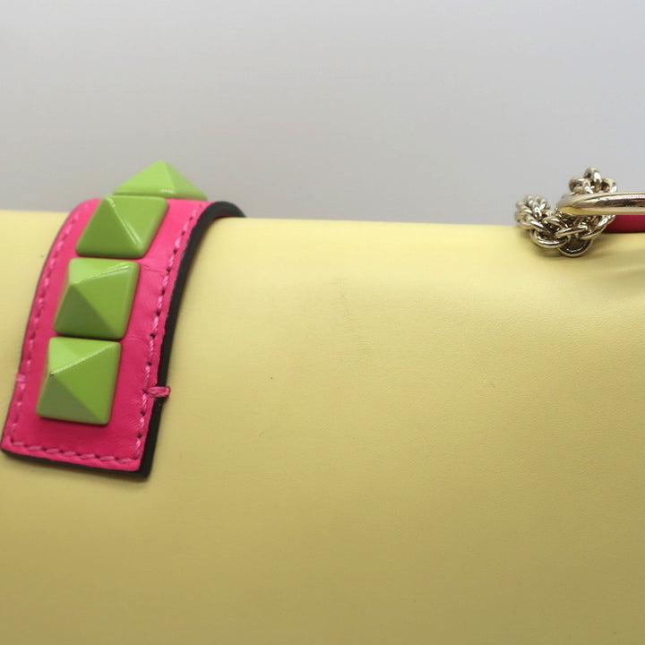 Valentino Glam Lock Rockstud Medium Flap Bag Green &amp; Pink Leather Crossbody