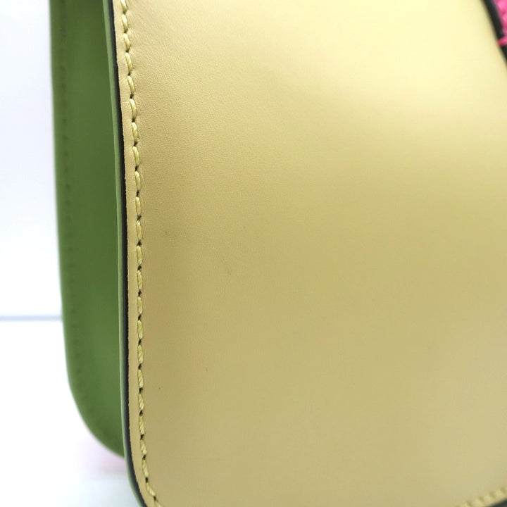 Valentino Glam Lock Rockstud Medium Flap Bag Green &amp; Pink Leather Crossbody