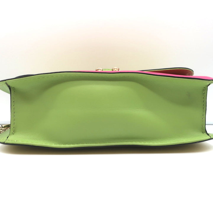 Valentino Glam Lock Rockstud Medium Flap Bag Green &amp; Pink Leather Crossbody