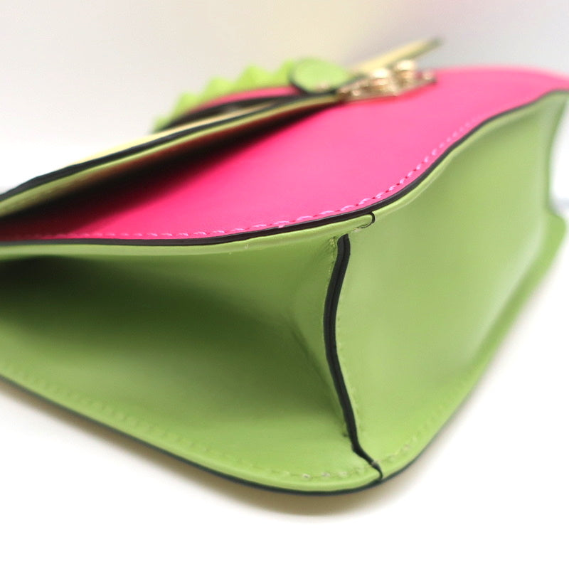 Valentino Glam Lock Rockstud Medium Flap Bag Green &amp; Pink Leather Crossbody