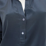 Vince Henley Blouse Navy Silk Size 10 Long Sleeve Top