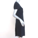 Christian Dior Short Sleeve Dress Navy Wool Crepe with Chiffon Insets Size US 6