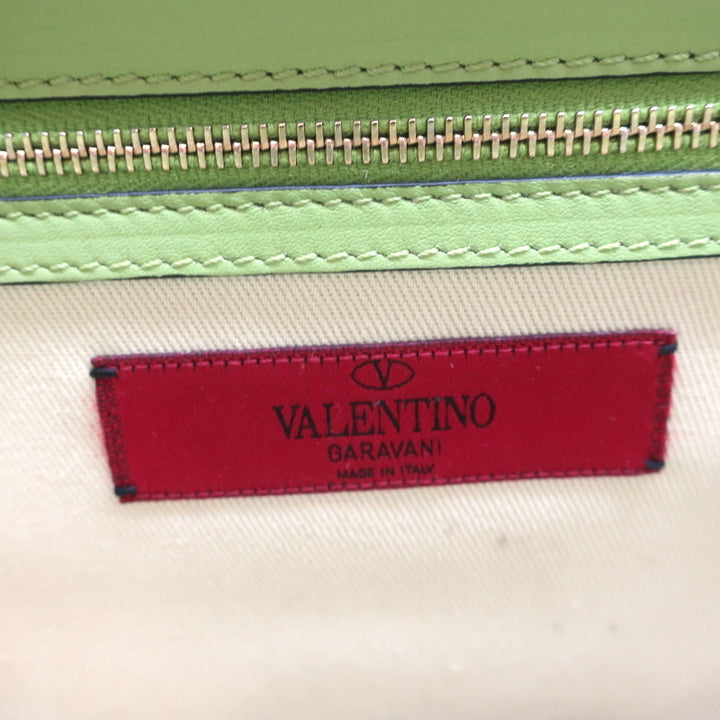 Valentino Glam Lock Rockstud Medium Flap Bag Green &amp; Pink Leather Crossbody