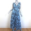 Sandro Sleeveless Maxi Dress Beathe Blue Paisley Print Pleated Crepe Size 40